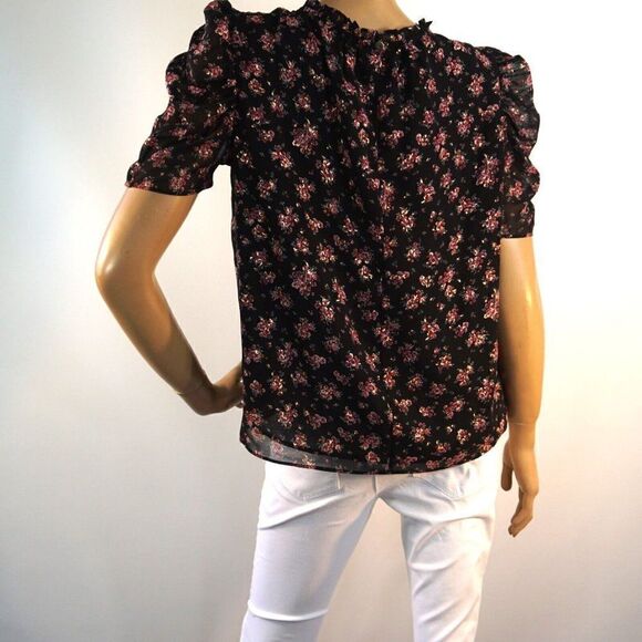 1. STATE Womens Multicolore Floral Top Pouf Sleeve Ruffled Neckline Size L - Picture 6 of 10